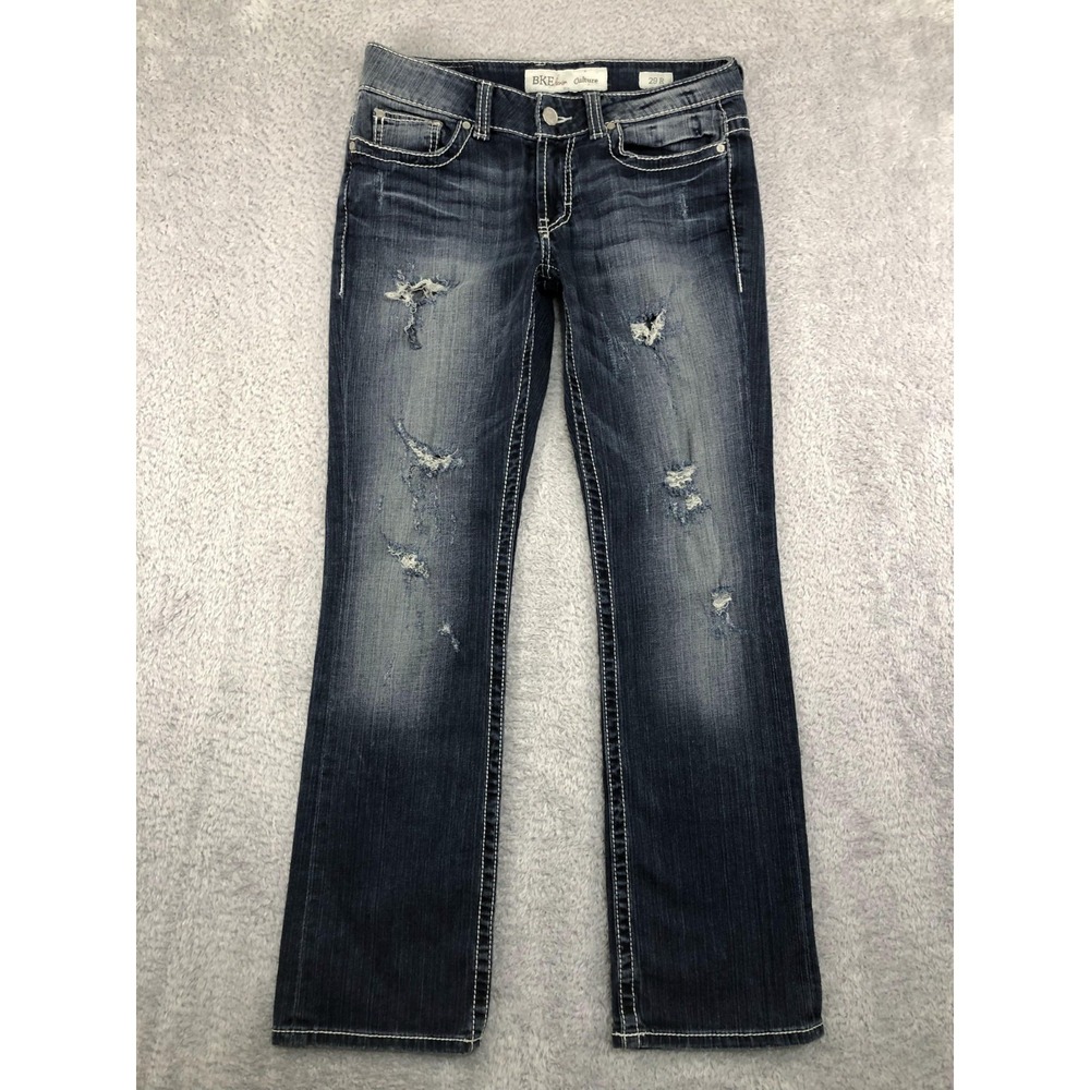 Buckle Women's Distressed Dark Indigo Boot Cut Jeans